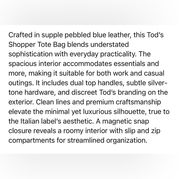 Tod's Blue Leather Tote/Satchel. Exceptional Condition. - Picture 12 of 16